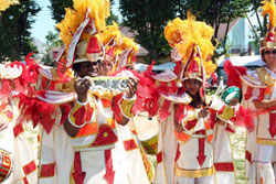 Batucada bresilienne en costume folklorique carnavalesque