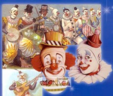 Affiche du cirque composee de croquis de clowns blancs musiciens et auguste à l'ancienne