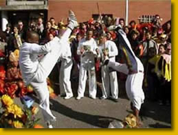 Des capoeristes professionnels donnent un spectacle dans la rue