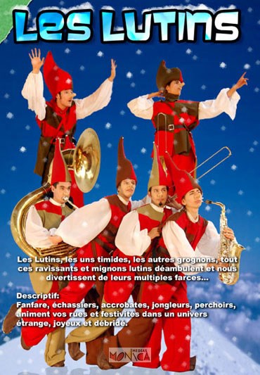 La fanfare des lutins musiciens de Noel avec echassiers et jongleurs anime dans la joie et la musique