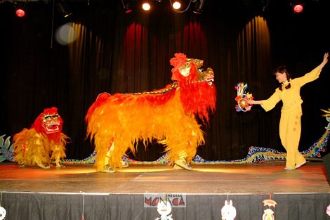 Spectacle de la danse du lion chinois sur scene