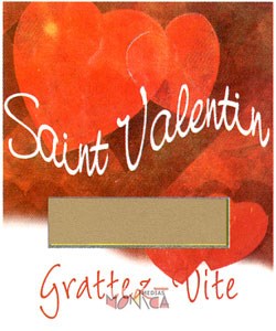 Ticket à gratter jeu du morpion de la Saint Valentin, texte au