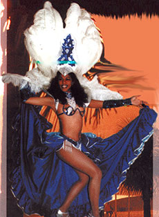 Danseuse de samba avec coiffe de plumes lors d une soiree music hall bresilienne