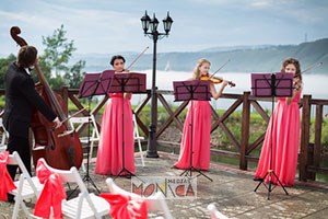 Ensemble de musique classque avec violons et violoncelle lors d un dejeuner evenementiel