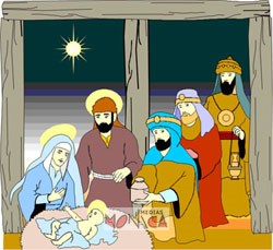 Scene de la nativite avec Marie bebe Jesus Joseph  les Rois Mages et l etoile brillante