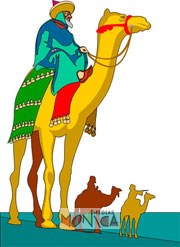 Les trois rois mages sur leurs chameaux traversant l orient guides par une etoile