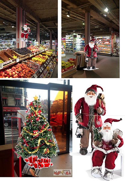 Deco pere noel et sapins pour magasin supermarche grande surface