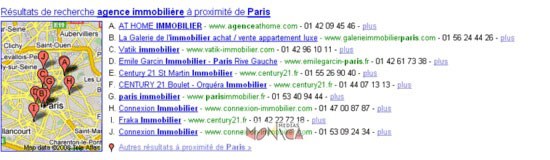 Page de resultats google montrant l importance du referencement local